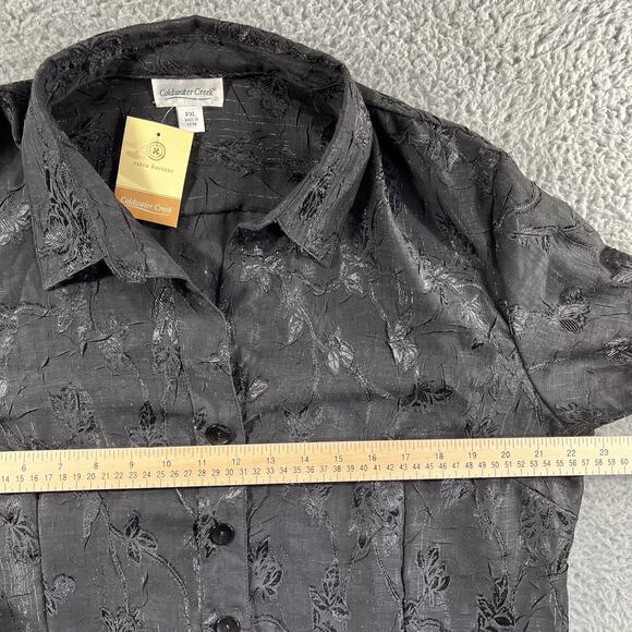 COLDWATER CREEK BLOUSE WOMENS PETITE PXL BLACK FLORAL BUTTON NWT NEW COLLARED - Picture 6 of 8